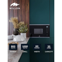 Millen Microwave Oven, 20L, Glass Finish, Touchscreen And Knob Controls, 800W Microwave Power, 1000W Grill Power, 8 Automatic Programs, MBW 381 IX