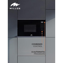 Millen Microwave Oven, 20L, Glass Finish, Touchscreen And Knob Controls, 800W Microwave Power, 1000W Grill Power, 8 Automatic Programs, MBW 381 IX