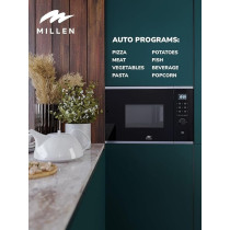 Millen Microwave Oven, 20L, Glass Finish, Touchscreen And Knob Controls, 800W Microwave Power, 1000W Grill Power, 8 Automatic Programs, MBW 381 IX