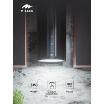 Millen 35 Cm Wall-Mounted Lamp Hood, Compact Luxury With Gesture Control, Filters Included, MTUB 35 BL