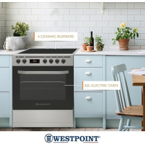 Westpoint Freestanding Ceramic Cooker 60 x 60 4-Burner Full-Safety, Semi Professional Cooking Range With Electric Oven And Grill, Separate Control, Thermostat, Fast Heating, WCAM-6640E1DTGFI