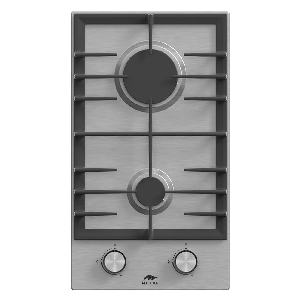 Millen Premium Built-In 30 Cm Two Burners Gas Hob - Stainless-Steel Finish, 3900 Watts, Mechanical And Electric Ignition Control, MGH 3001 IX