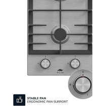 Millen Premium Built-In 30 Cm Two Burners Gas Hob - Stainless-Steel Finish, 3900 Watts, Mechanical And Electric Ignition Control, MGH 3001 IX