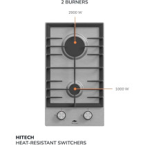 Millen Premium Built-In 30 Cm Two Burners Gas Hob - Stainless-Steel Finish, 3900 Watts, Mechanical And Electric Ignition Control, MGH 3001 IX