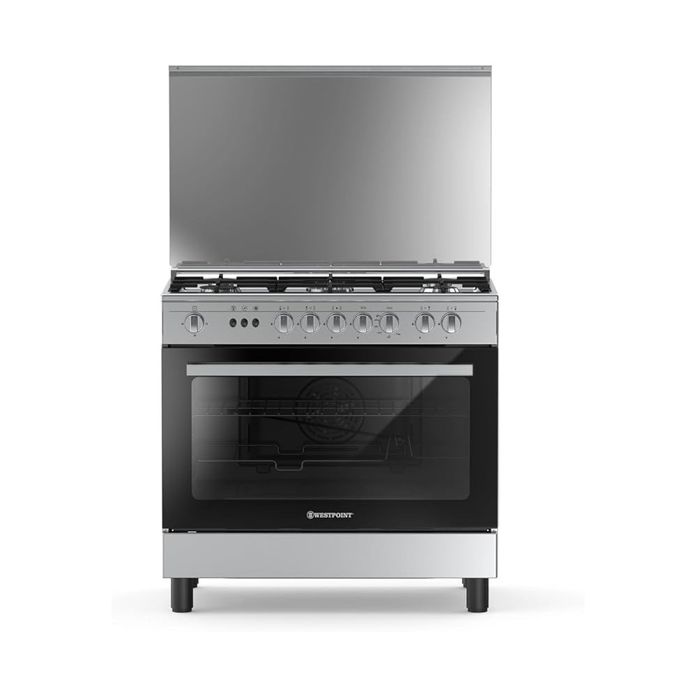 Westpoint Freestanding 90 x 60 Cm Gas Cooker With 5 Burners With Autoignition And Full Safety, Grill And Turnspit Function, Double Glass Door On Oven, Cast Iron Pan Support, Wok Burner, WCE-960DTS