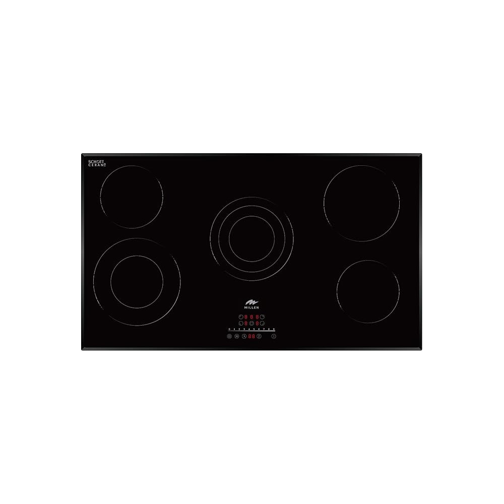 Millen 90 Cm Built-In Electric Hob 5 Heating Zones, Kanger Glass Ceramic, 8700 Watts, Hi-Light Heating Elements, Touch And Slider Control, MEH 902 BL