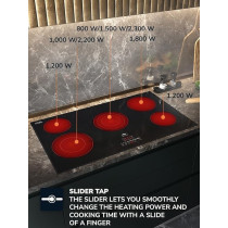 Millen 90 Cm Built-In Electric Hob 5 Heating Zones, Kanger Glass Ceramic, 8700 Watts, Hi-Light Heating Elements, Touch And Slider Control, MEH 902 BL