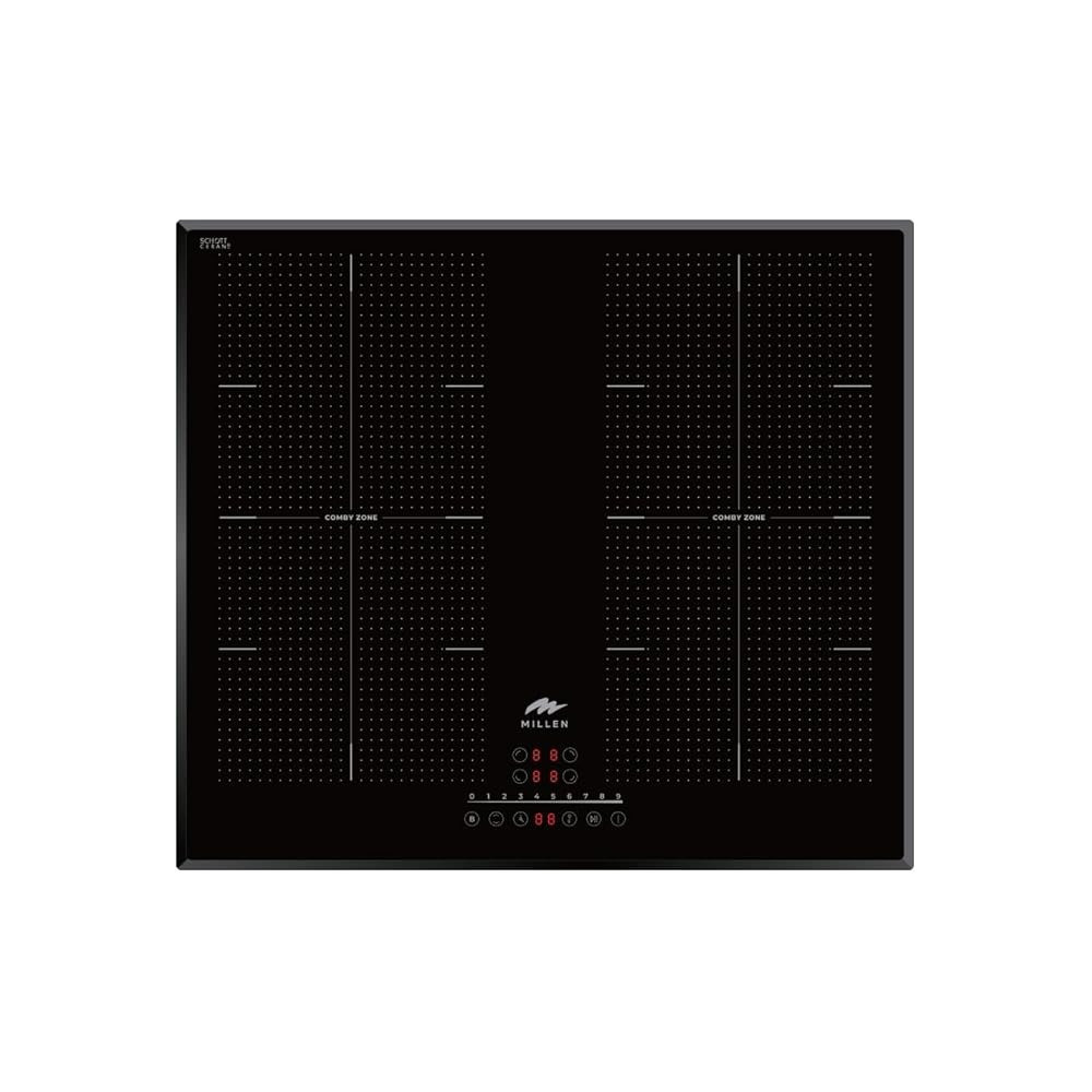 Millen Built In Induction Hob, 60 Cm Black Glass, 4 Heating Zones, 7000W, Combination Zone, MIH 602 BL