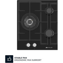 Millen 65 Cm Built In Black Glass Gas Hob With Sabaf Burners, MGHG 6502 BL