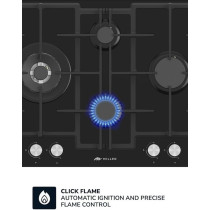 Millen 65 Cm Built In Black Glass Gas Hob With Sabaf Burners, MGHG 6502 BL