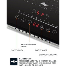 Millen Built In Induction Hob, 30 Cm Black Glass, 2 Heating Zones, 3500W, Touch Control, MIH 302 BL