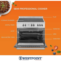Westpoint Freestanding Ceramic Cooker 90 x 60 5-Burner Full-Safety, Semi Professional Cooking Range With Big Capacity Electric Oven With Fan, Thermostat, Fast Heating, WCAM-6905M9XD