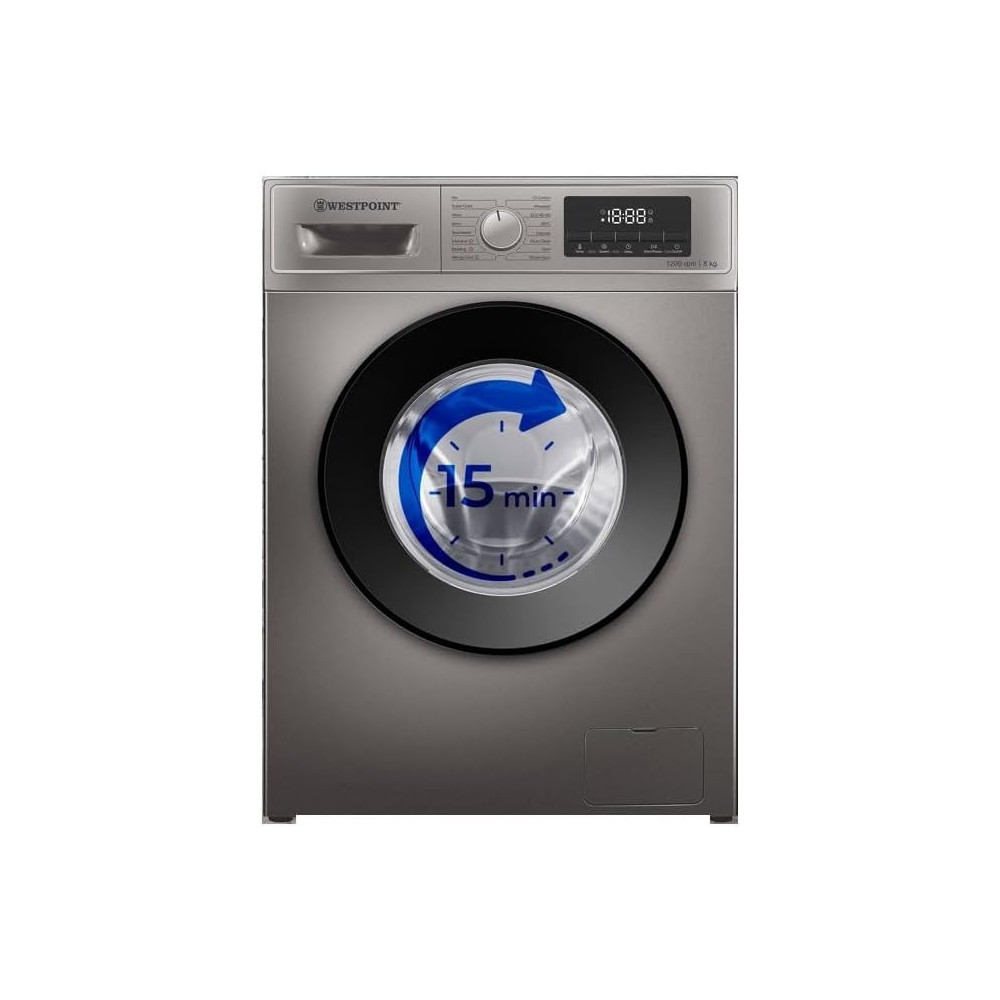 Westpoint 8 Kg Front Load Washing Machine, Fully Automatic, 1200 RPM, 15 Easy Washing Programs, Quick Wash LED Control Panel, Remaining Time Display, WMT-81222S, Silver