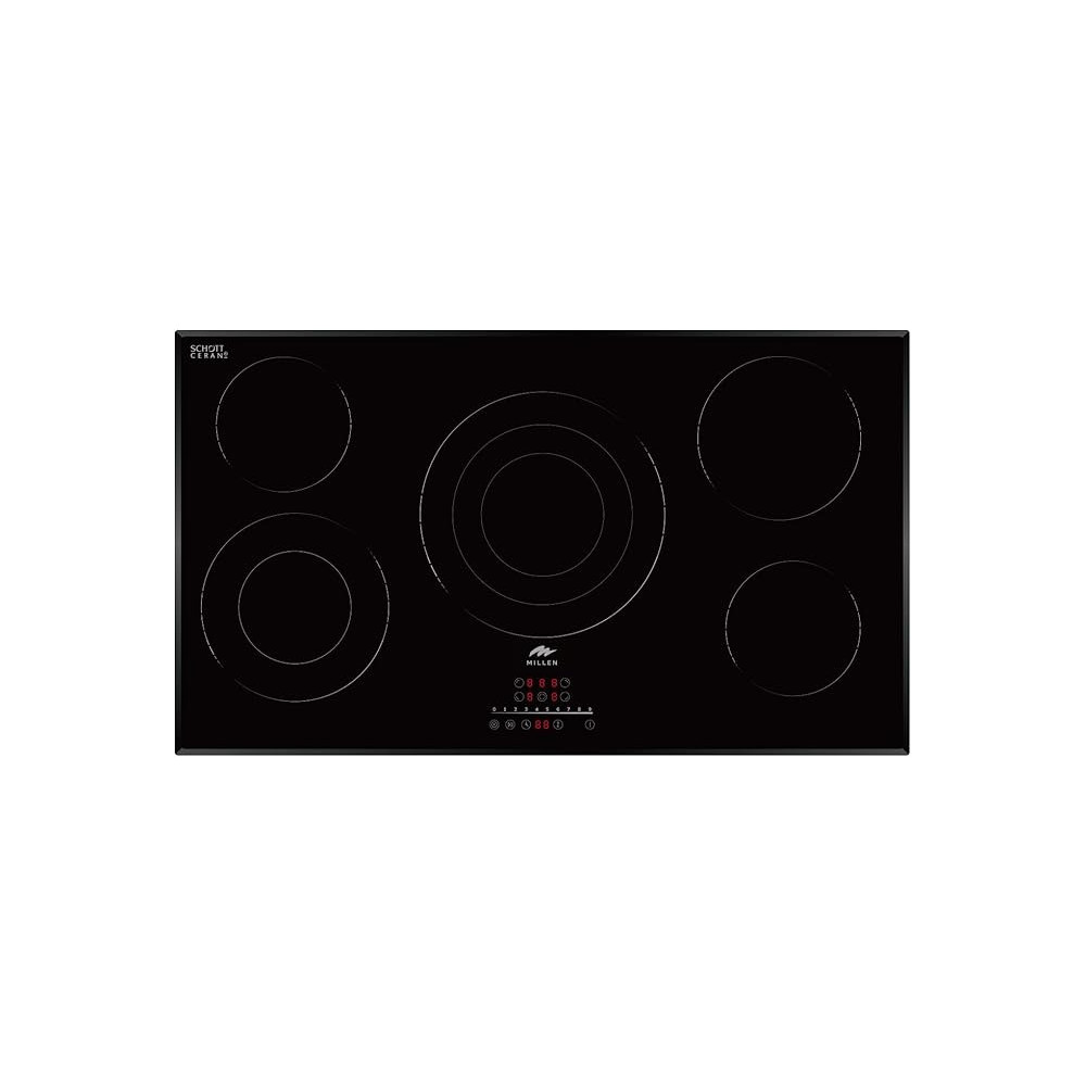 Millen 90 Cm Built-In Electric Hob 5 Heating Zones, Kanger Glass Ceramic, 9100 Watts, Hi-Light Heating Elements, Touch And Slider Control, MEH 904 BL