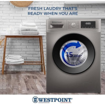 Westpoint 8 Kg Front Load Washing Machine, Fully Automatic, 1200 RPM, 15 Easy Washing Programs, Quick Wash LED Control Panel, Remaining Time Display, WMT-81222S, Silver