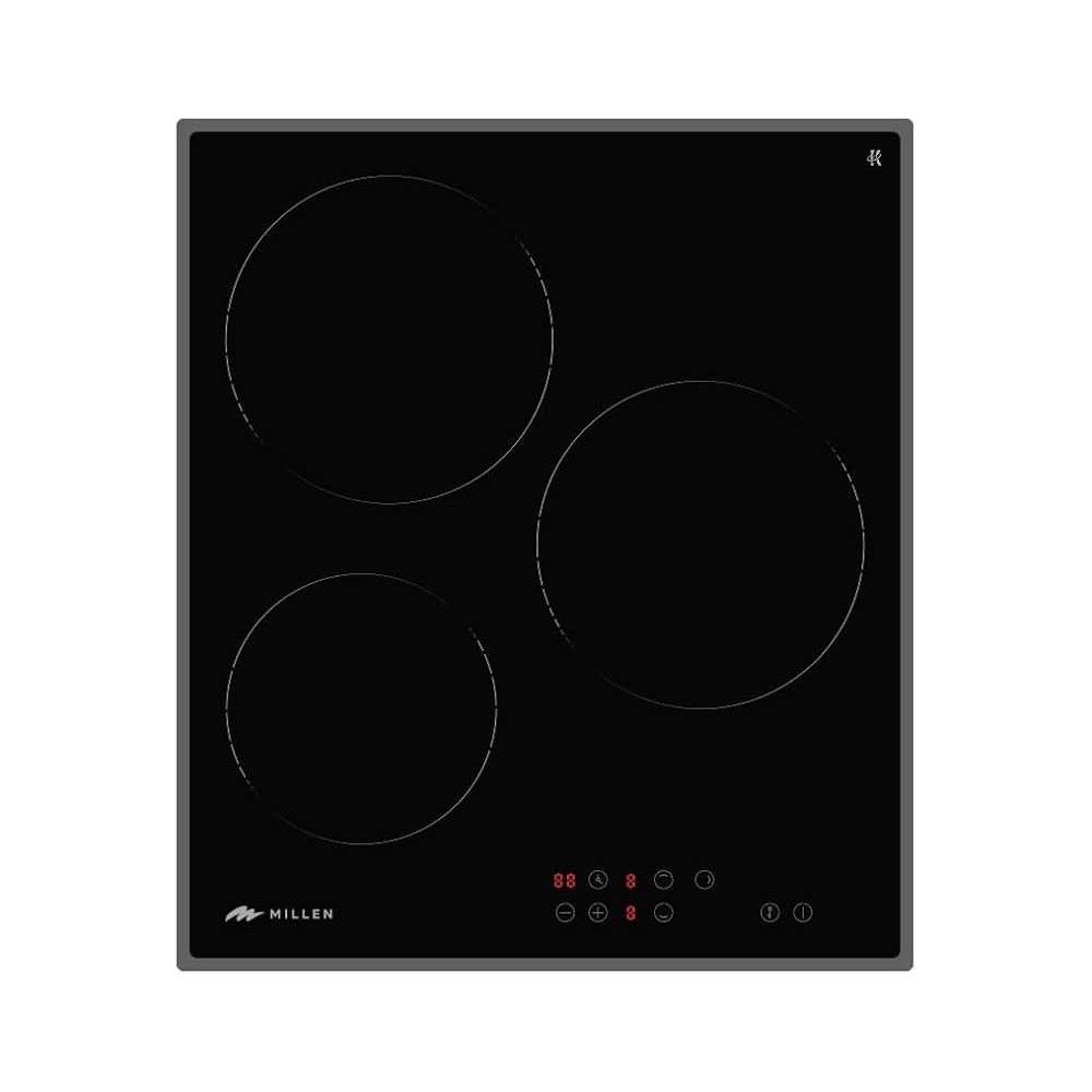 Millen Built In Electric Hob, 45 Cm Black Glass, 3 Heating Zones, 4800W, Touch Control, MEH 451 BL