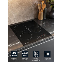 Millen Built In Electric Hob, 45 Cm Black Glass, 3 Heating Zones, 4800W, Touch Control, MEH 451 BL