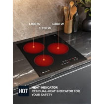 Millen Built In Electric Hob, 45 Cm Black Glass, 3 Heating Zones, 4800W, Touch Control, MEH 451 BL