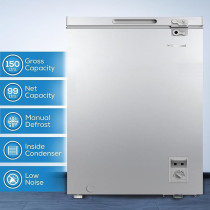 Bompani 150L Capacity Chest Freezer, Convertible, Defrost, Lock And Key, BOCF150I, Grey