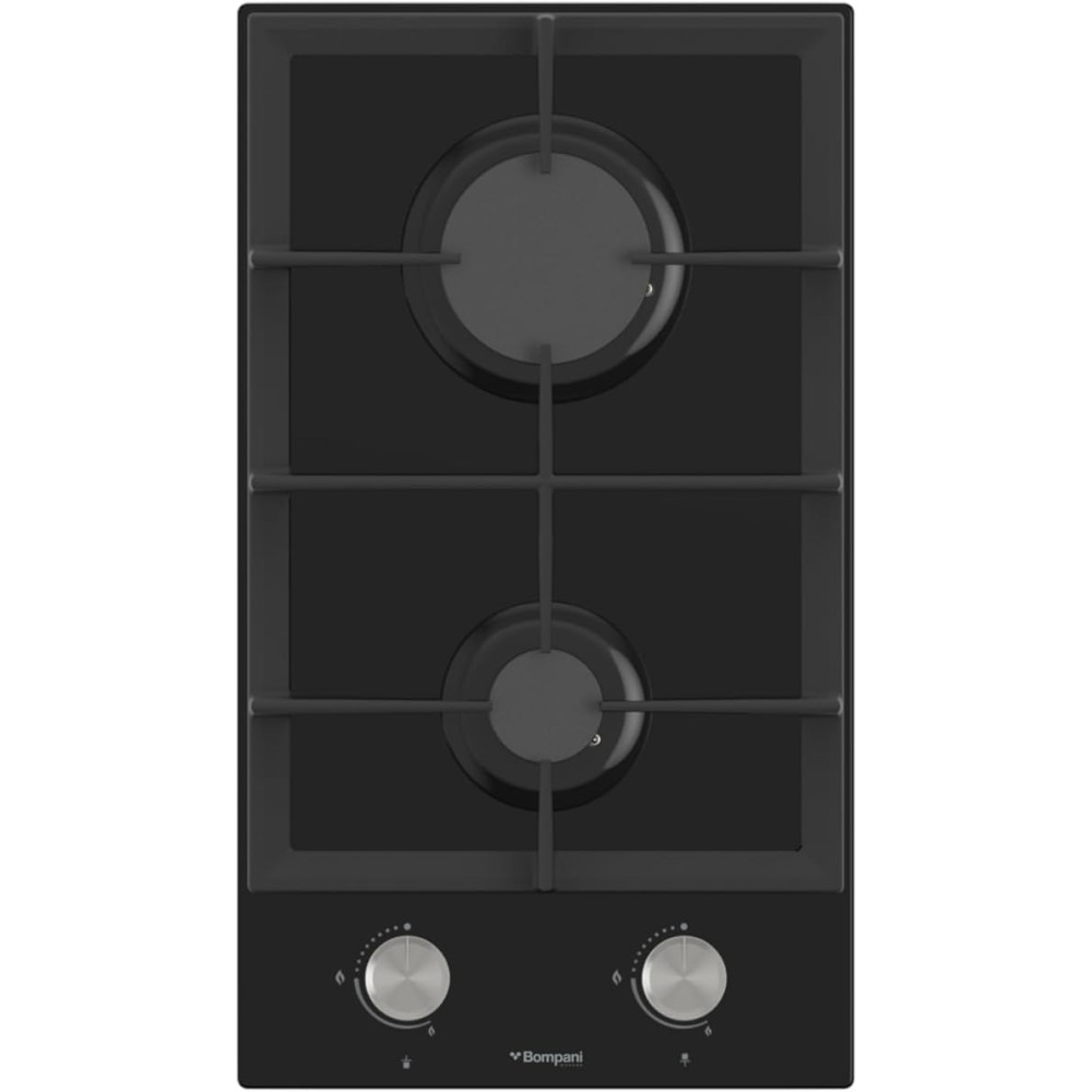 Bompani 30 Cm Built-In Hobs 2 Gas Euro Type Pool Burners, Sabaf Burners, 8mm Tempered Black Glass BO263VFT