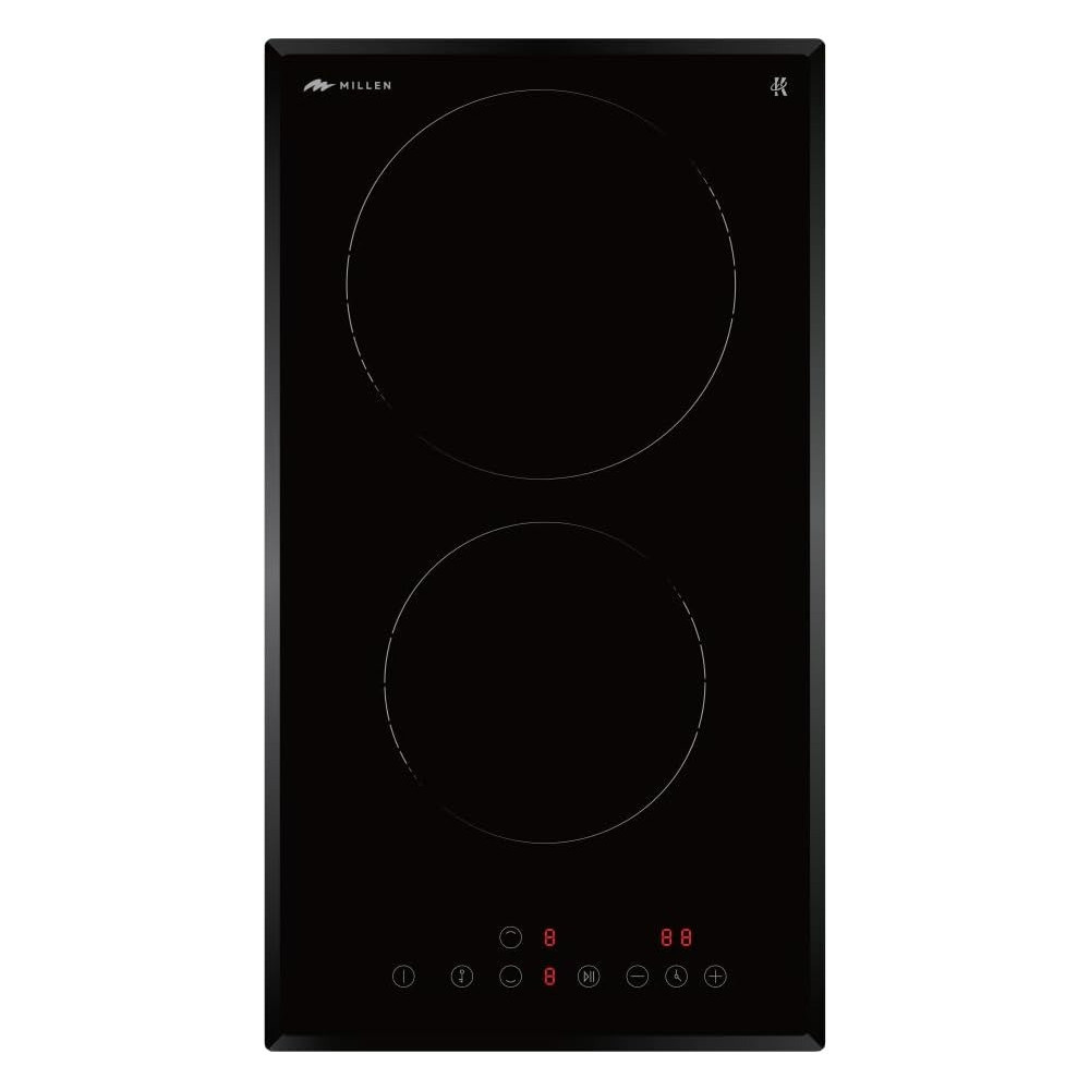 Millen Built In Electric Hob, 30 Cm Black Glass, 2 Heating Zones, 3000W, Touch Control, MEH 301 BL