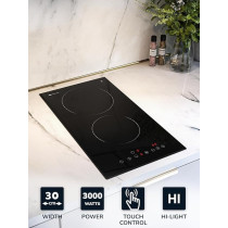 Millen Built In Electric Hob, 30 Cm Black Glass, 2 Heating Zones, 3000W, Touch Control, MEH 301 BL