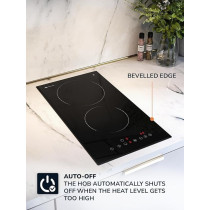 Millen Built In Electric Hob, 30 Cm Black Glass, 2 Heating Zones, 3000W, Touch Control, MEH 301 BL