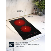 Millen Built In Electric Hob, 30 Cm Black Glass, 2 Heating Zones, 3000W, Touch Control, MEH 301 BL