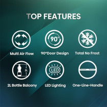 Hisense 264 Litres Gross, Top Mount Refrigerator, No Frost Technology, Big Door Balcony, LED Interior Light, Multi Air Flow, 90 Degree Door Design, Silver, HTM55203D2