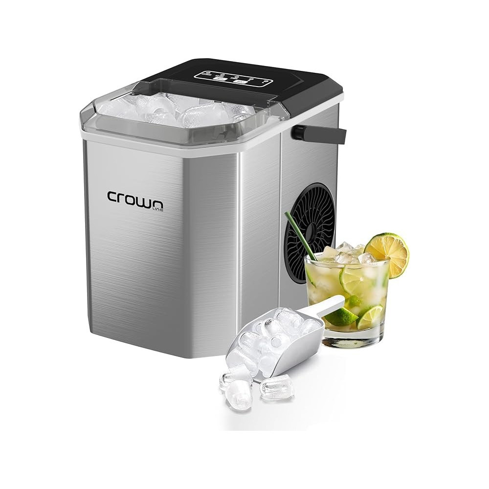 Crownline Portable Ice Maker, 12Kg/Day, 1.3L Water Tank, Transparent Lid, Ice Basket, 2 Cube Sizes (S/L), Fast Ice Production, Perfect For Home, Office And Parties, Im-411