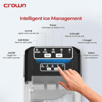 Crownline Portable Ice Maker, 12Kg/Day, 1.3L Water Tank, Transparent Lid, Ice Basket, 2 Cube Sizes (S/L), Fast Ice Production, Perfect For Home, Office And Parties, Im-411