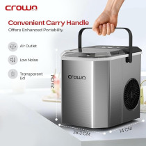 Crownline Portable Ice Maker, 12Kg/Day, 1.3L Water Tank, Transparent Lid, Ice Basket, 2 Cube Sizes (S/L), Fast Ice Production, Perfect For Home, Office And Parties, Im-411