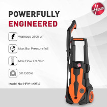 Hoover 165 Bar Electric Pressure Washer With Gun, 8M Hose, Foam Dispenser, Trigger Handle, Adjustable Nozzle, Car Brush And More, 2800W Portable Pressure Washer For Car, Home And Garden, HPW-M2816