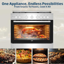 Beko 90 X 60Cm Free Standing Gas Cooker, Full Safety With 5 High Efficiency Gas Burner(1 Wok), Cast Iron Pan Support, 106 Ltrs Oven, Integrated Ignition, Stainless Steel, BGG 11125 GXU