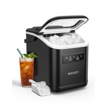 Hicozy Ice Maker, Ice Cube Machine, Water 1.4L 15Kg, 9 Cubes Ready In 6-8 Mins, 2 Different Sizes Of Bullet Ice For Home, Kitchen, Office, Party, Black