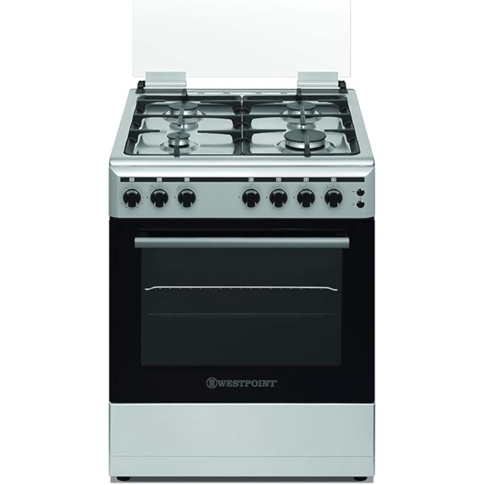 Westpoint 60 x 60 Cm Freestanding Cooker, Full Gas Cooking Range With 4 Burners, Automatic Ignition And Safety, Turnspit Grill Function, Oven Tray, Cooking Tray, Stainless Steel Finish, WCLM-6640G6CIIG-CI