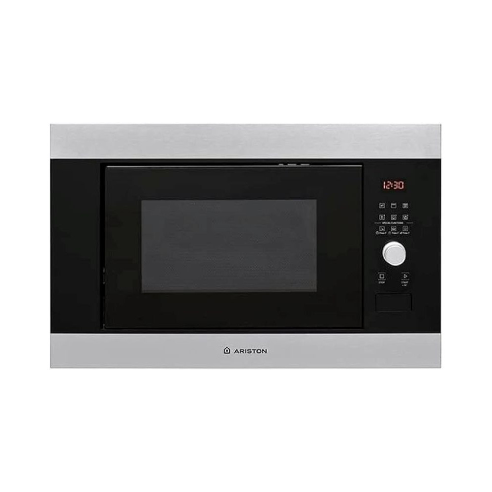Ariston Built In 25L Microwave Oven With Grill, Inverter, Lcd Display, Defrost Reheat And Grilling, Stainless Steel, Auto Programs, Child Lock, Round Grill Grid, 900W, 1000W Grill, Inox, MF25GUKIXA
