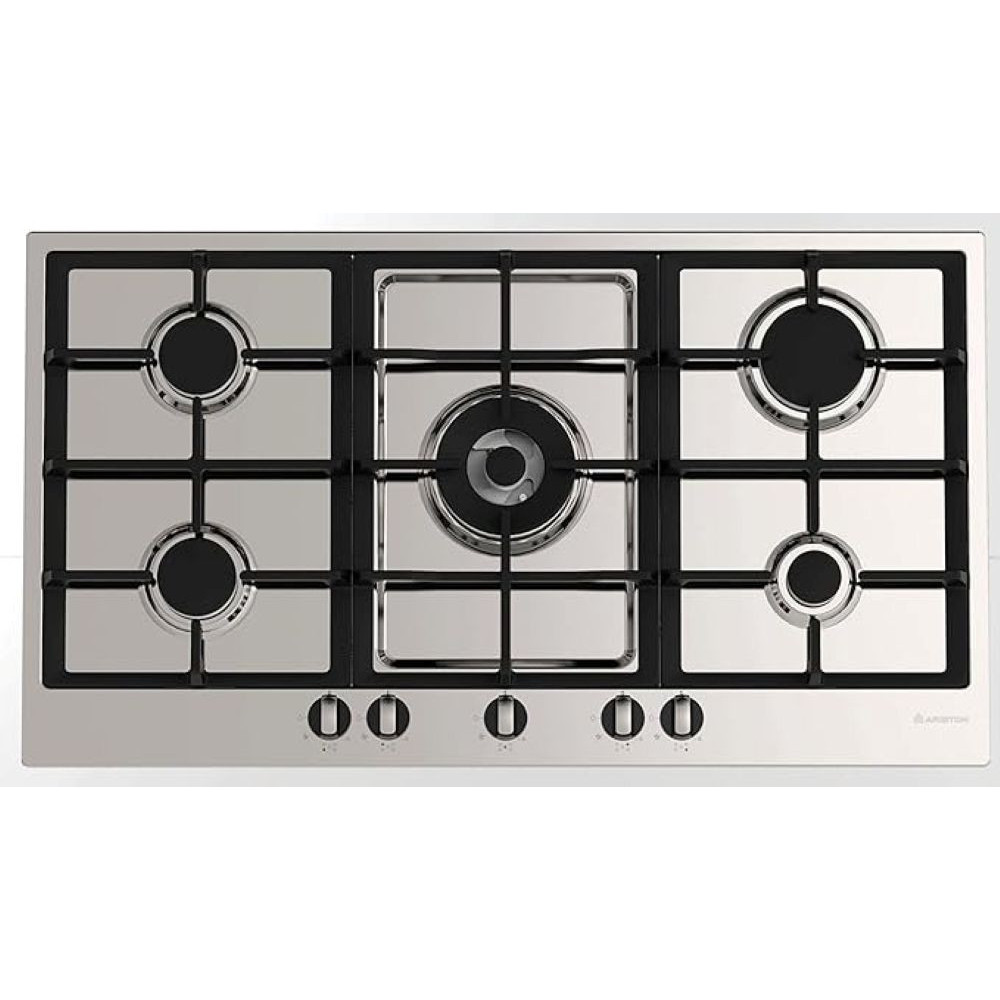 Ariston 90Cm Built-In 5-Burner Gas Hob With High Power Wok Burner And Speed Burner, Cast Iron Pan Supports, Step Flame Settings For Mechanical Control, Flame Failure Device For Safety, PK951TGH