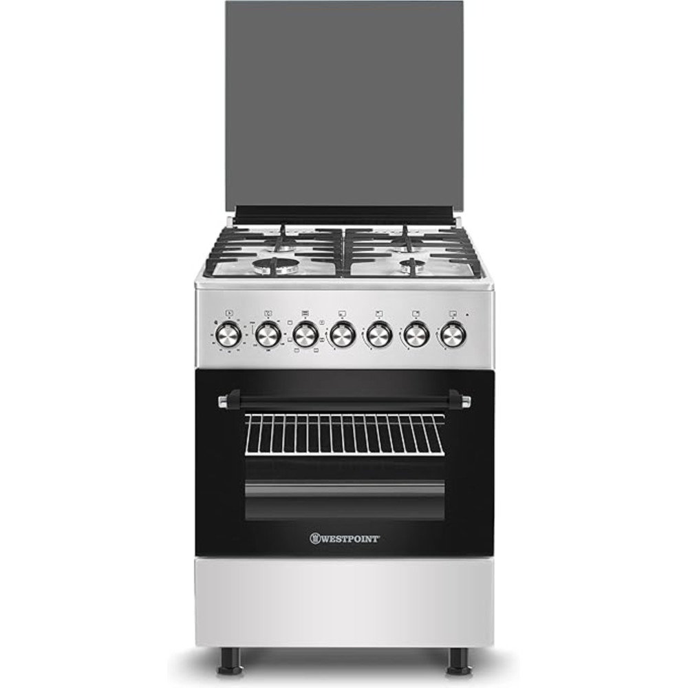 Westpoint 60 x 60 Free Standing 4 Gas Burners Auto Ignition Full Safety Grill Function Double Knob Turnspit Grid Timer Oven Tray, WCER-6640G0I