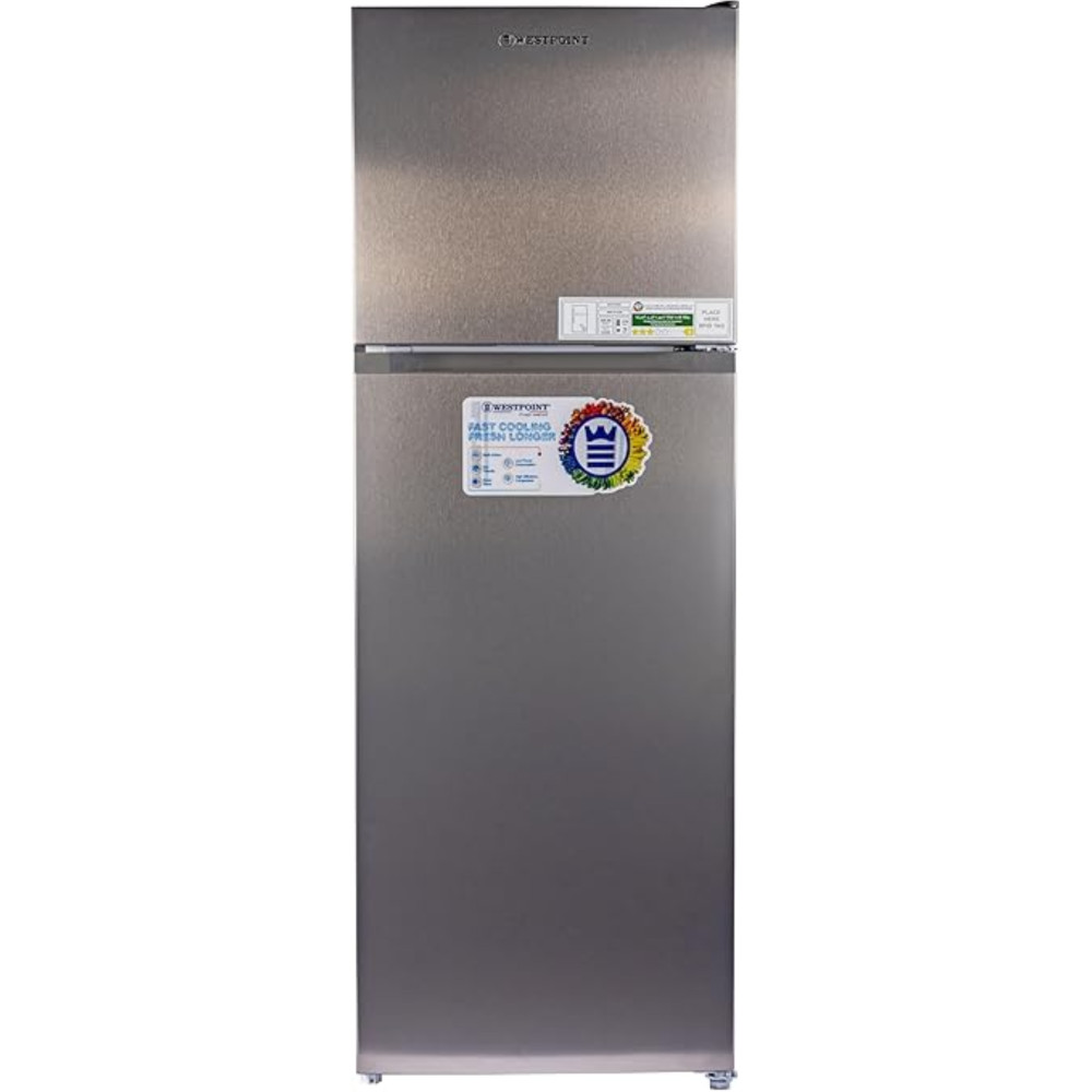 Westpoint 410 Liters No Frost Top Mount Stainless Steel Double Door Refrigerator, Spacious Freezer Compartment, No Frost Technology, Toughened Glass Shelves, WNN-4119ERI