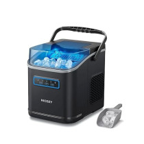 Hicozy Clear View Ice Maker Countertop, Self-Cleaning Ice Machine With Ambient Lights, Ice In 6Mins, 26 Lbs/Day, 2 Sizes Of Bullet Ice, Black
