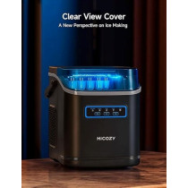 Hicozy Clear View Ice Maker Countertop, Self-Cleaning Ice Machine With Ambient Lights, Ice In 6Mins, 26 Lbs/Day, 2 Sizes Of Bullet Ice, Black
