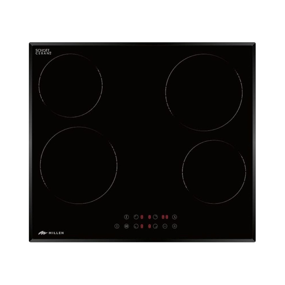 Millen Built In Electric Hob, 60 Cm Black Glass, 4 Heating Zones, 6000W, Touch Control, MEH 601 BL