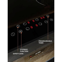 Millen Built In Electric Hob, 60 Cm Black Glass, 4 Heating Zones, 6000W, Touch Control, MEH 601 BL