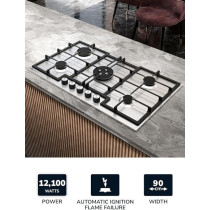 Millen 90 Cm Built In Gas Hob With Sabaf Burners, MGH 9001 IX
