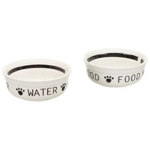 Trixie 600ml Ceramic Eat on Feet Set For Dogs, White