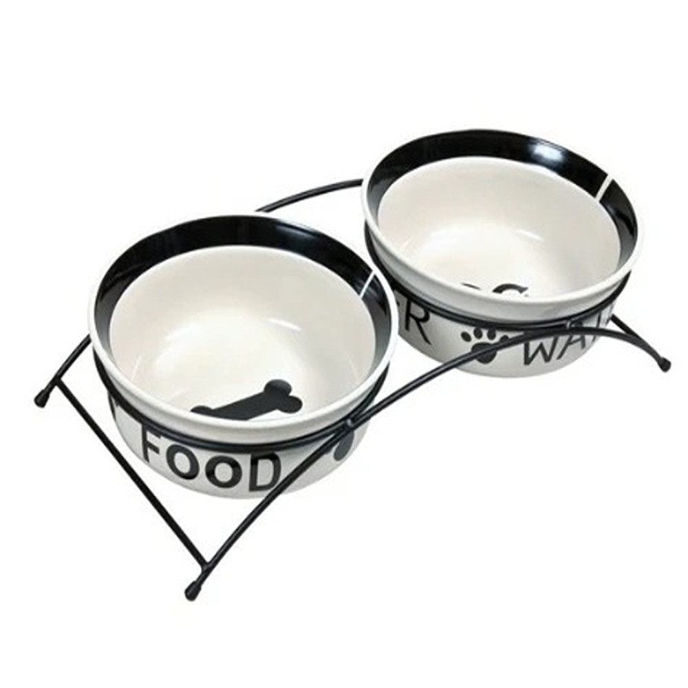 Trixie 1.6L Ceramic Eat on Feet Set For Dogs, White