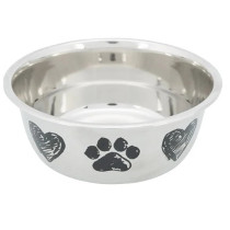 Trixie 500ml Paw And Heart Design Stainless Steel Bowl For Dogs