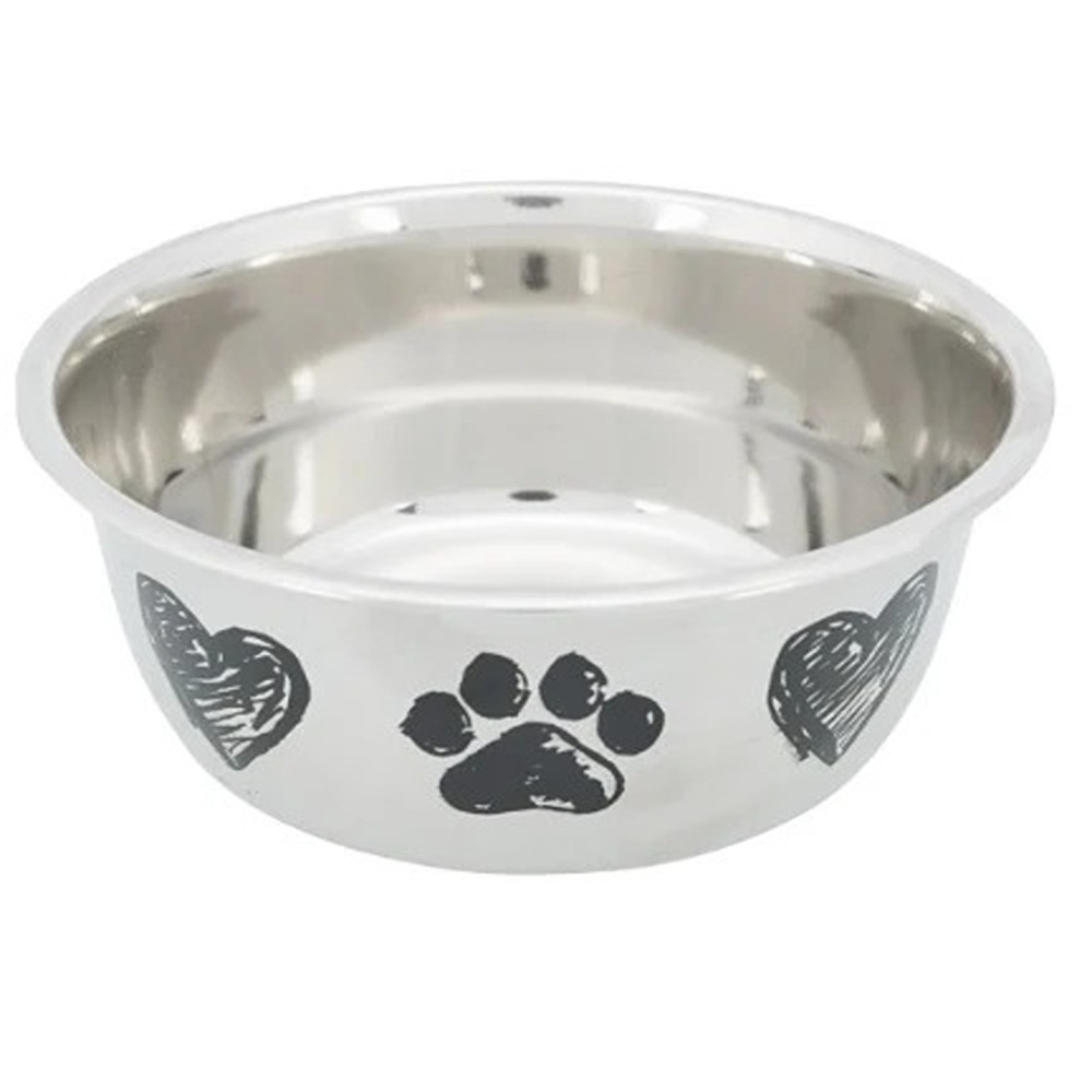Trixie 500ml Paw And Heart Design Stainless Steel Bowl For Dogs