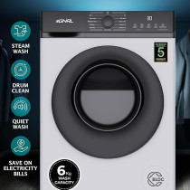 Egnrl 6 Kg Front Load Washing Machine With Inverter BLDC Motor 5 STAR Energy And Water Consumption, 1200 RPM, 12 Programs, EGWMFL700, Black/White